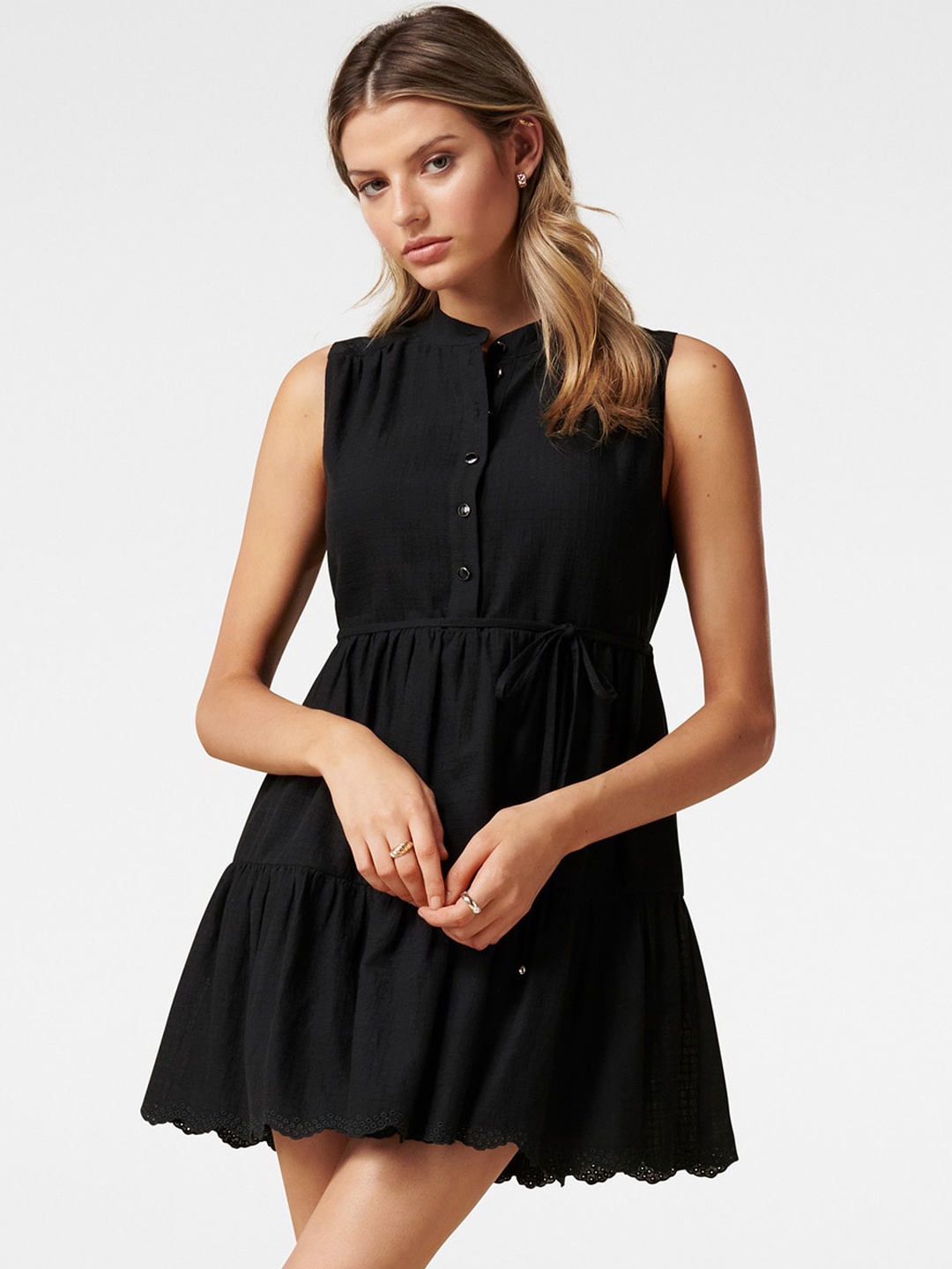 

Forever New Black Crepe Tiered Mini Dress
