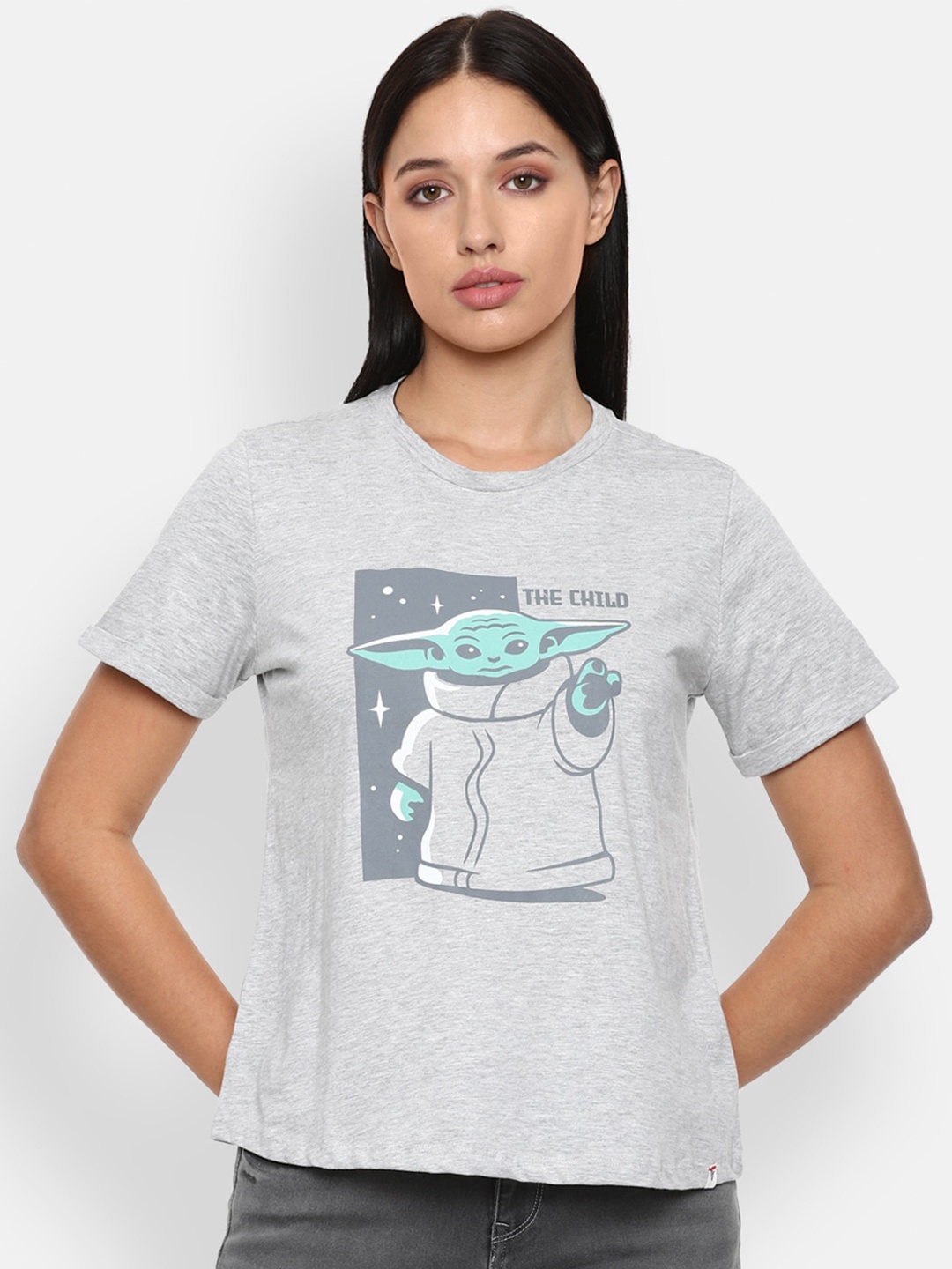 

Van Heusen Woman Cotton Grey Printed T-shirt