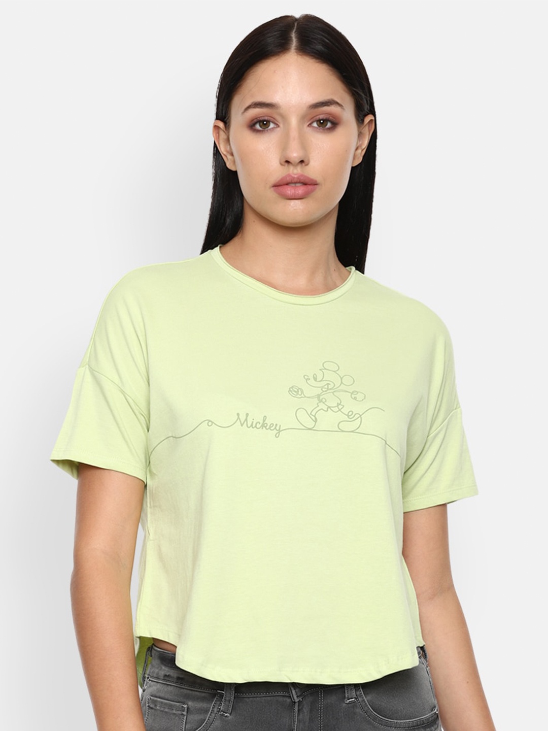 

Van Heusen Woman Women Yellow Typography Mickey Mouse Printed Pure Cotton T-shirt