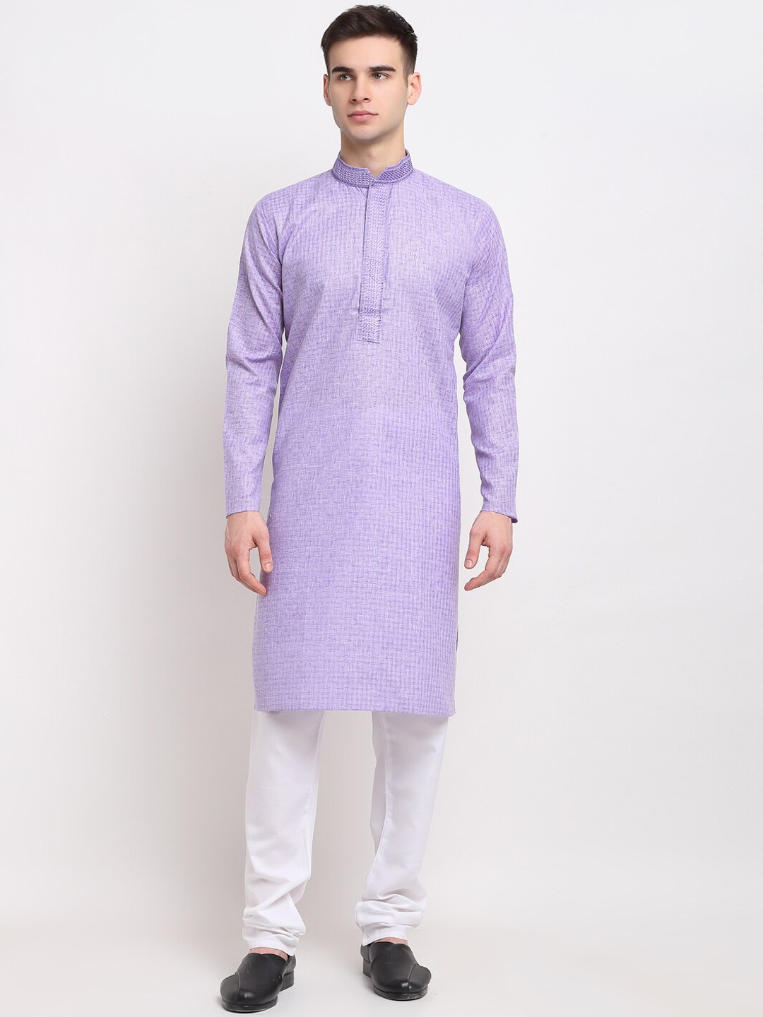 

Jompers Men Lavender Self Design Pastels Pure Cotton Kurta