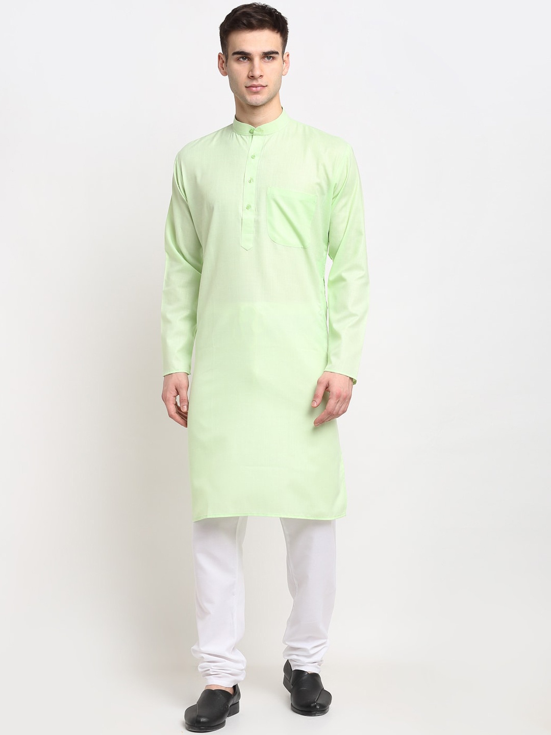 

Jompers Men Lime Green Band Collar Kurta