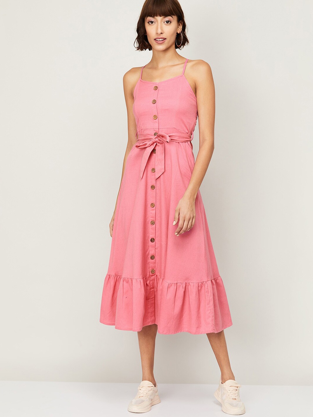 

Ginger by Lifestyle Pink Smocked Back Shoulder Straps A-Line Midi Dress