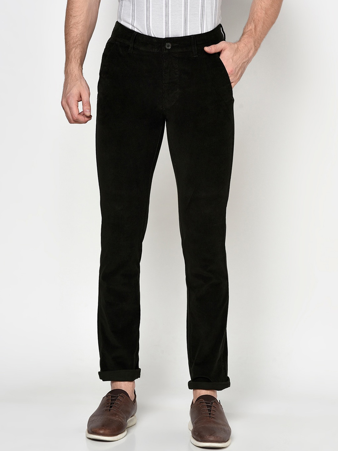 

Octave Men Olive Green Corduroy Trousers