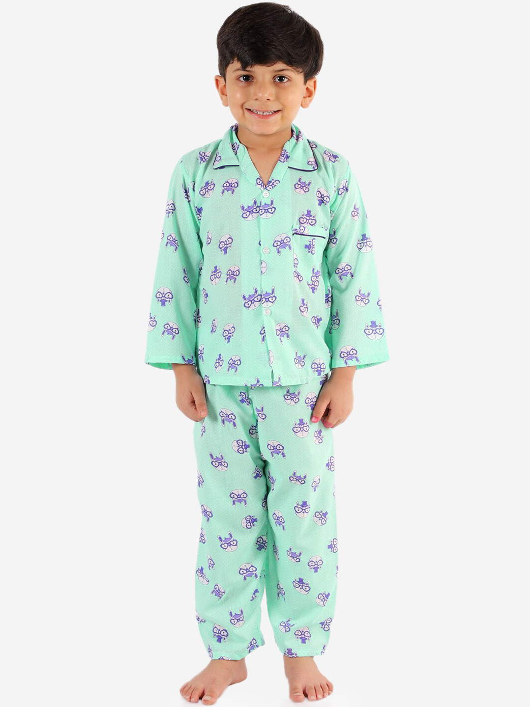 

KID1 Boys Sea Green & Purple Printed Night suit