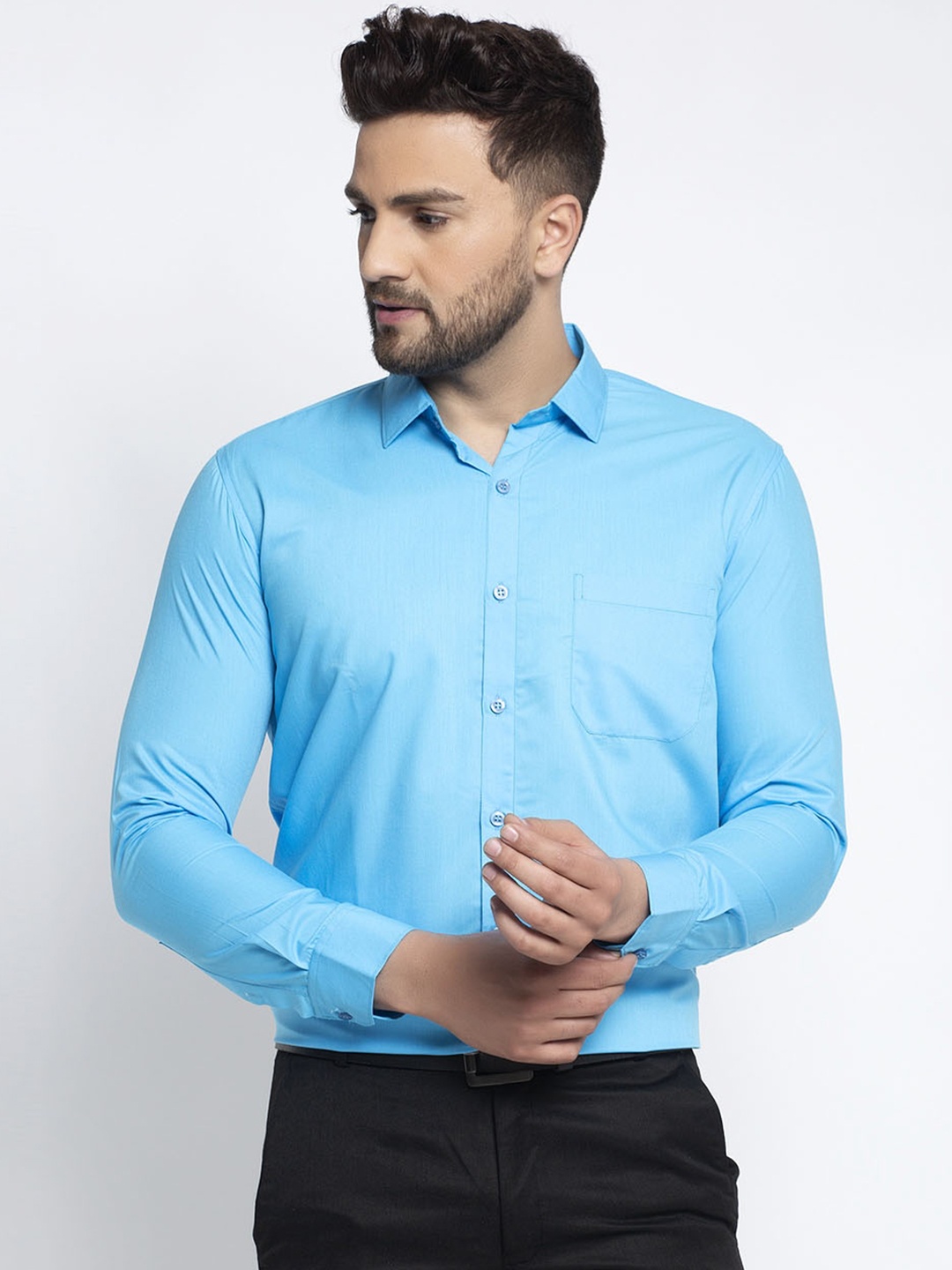 

JAINISH Men Turquoise Blue Comfort Fit Formal Shirt