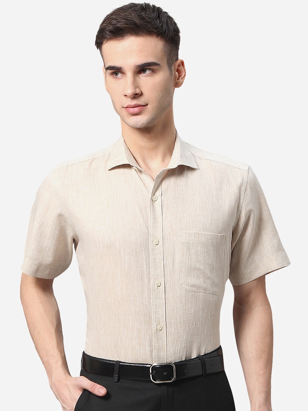 

JADE BLUE Men Beige Solid Casual Shirt