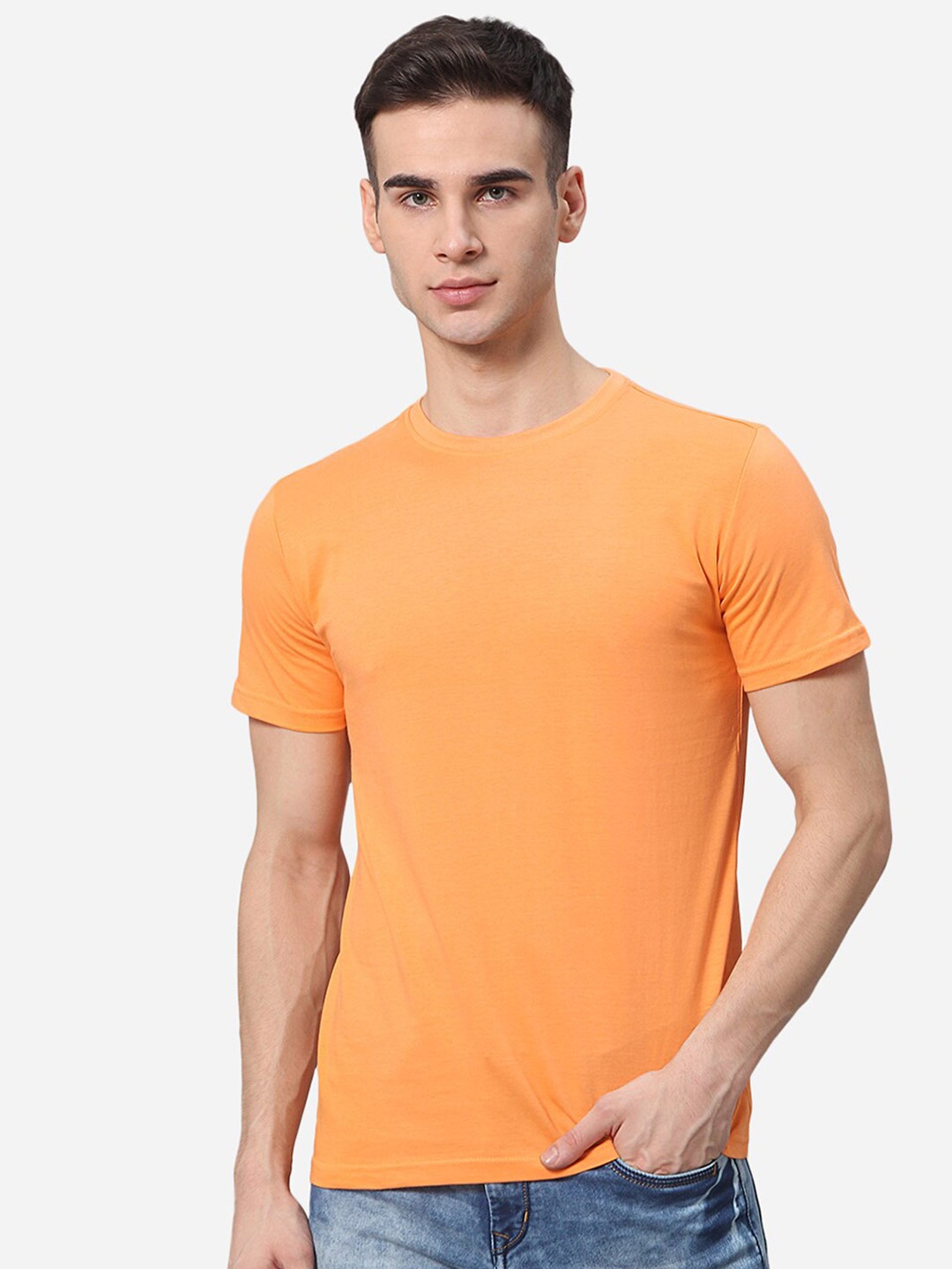 

JADE BLUE Men Orange Solid T-shirt