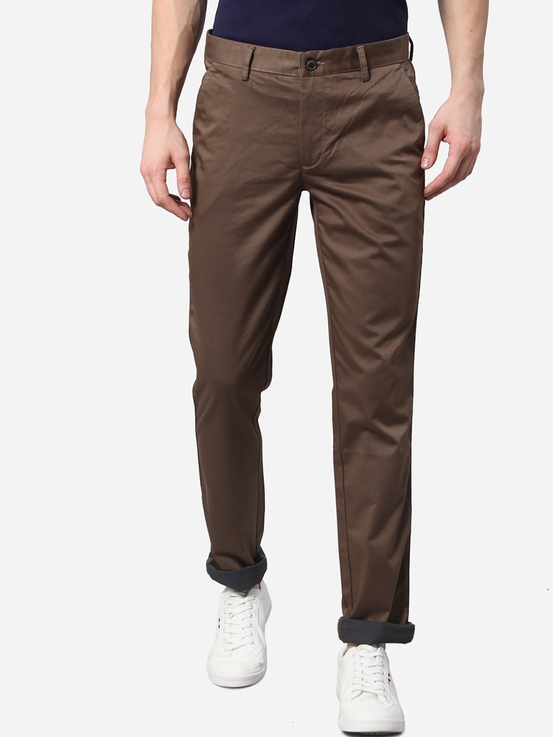 

JADE BLUE Men Brown Slim Fit Trousers