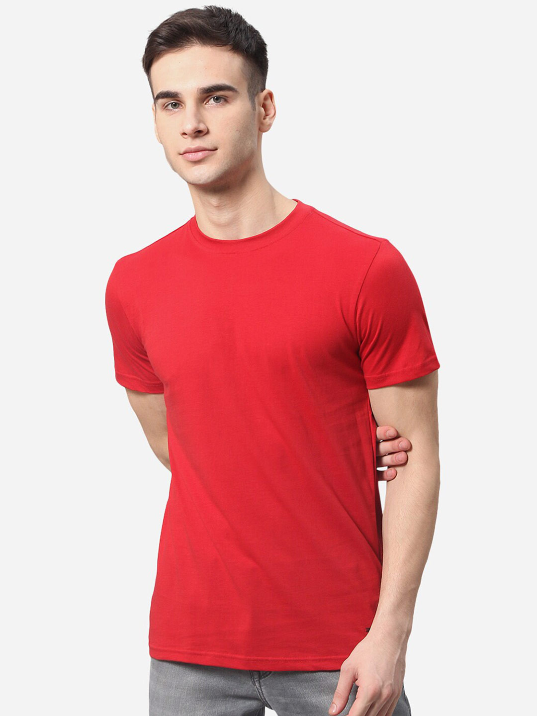 

JADE BLUE Men Red Slim Fit Cotton Pure Cotton T-shirt