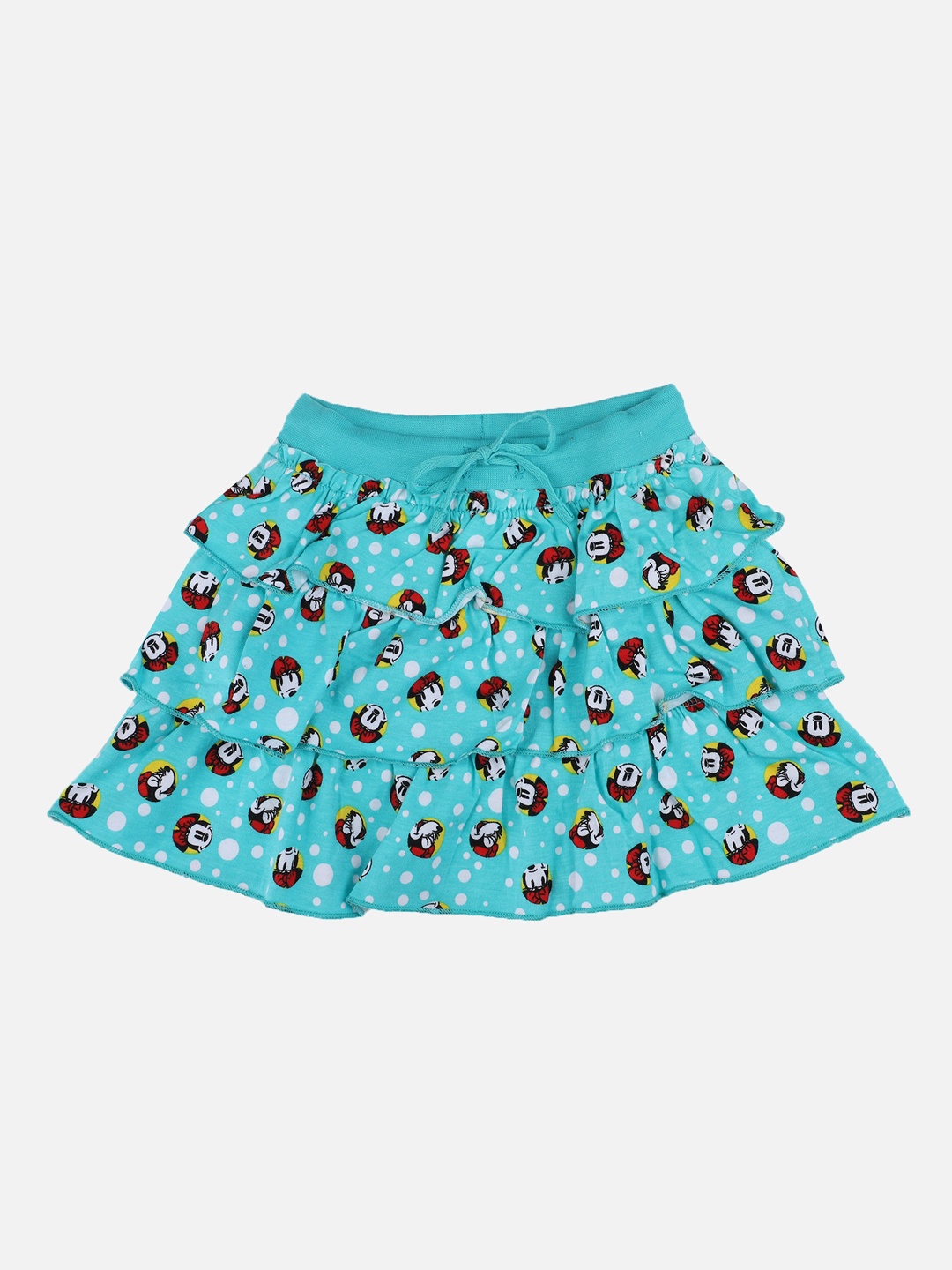 

Bodycare Kids Girls Sea Green & Red Minnie Mouse Printed Pure Cotton Tiered Skirt
