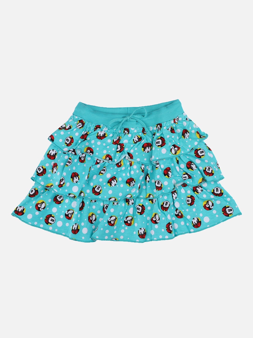 

Bodycare Kids Girls Sea Green & Red Minnie Mouse Printed Pure Cotton Layered A-Line Skirt