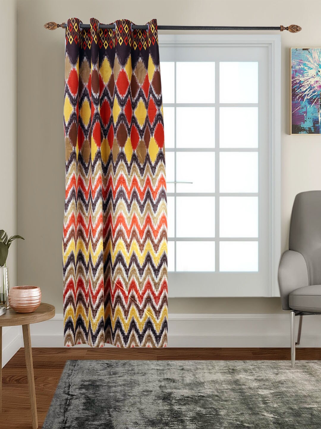 

MFD HOME FURNISHING Red & Yellow Geometric Black Out Door Curtain