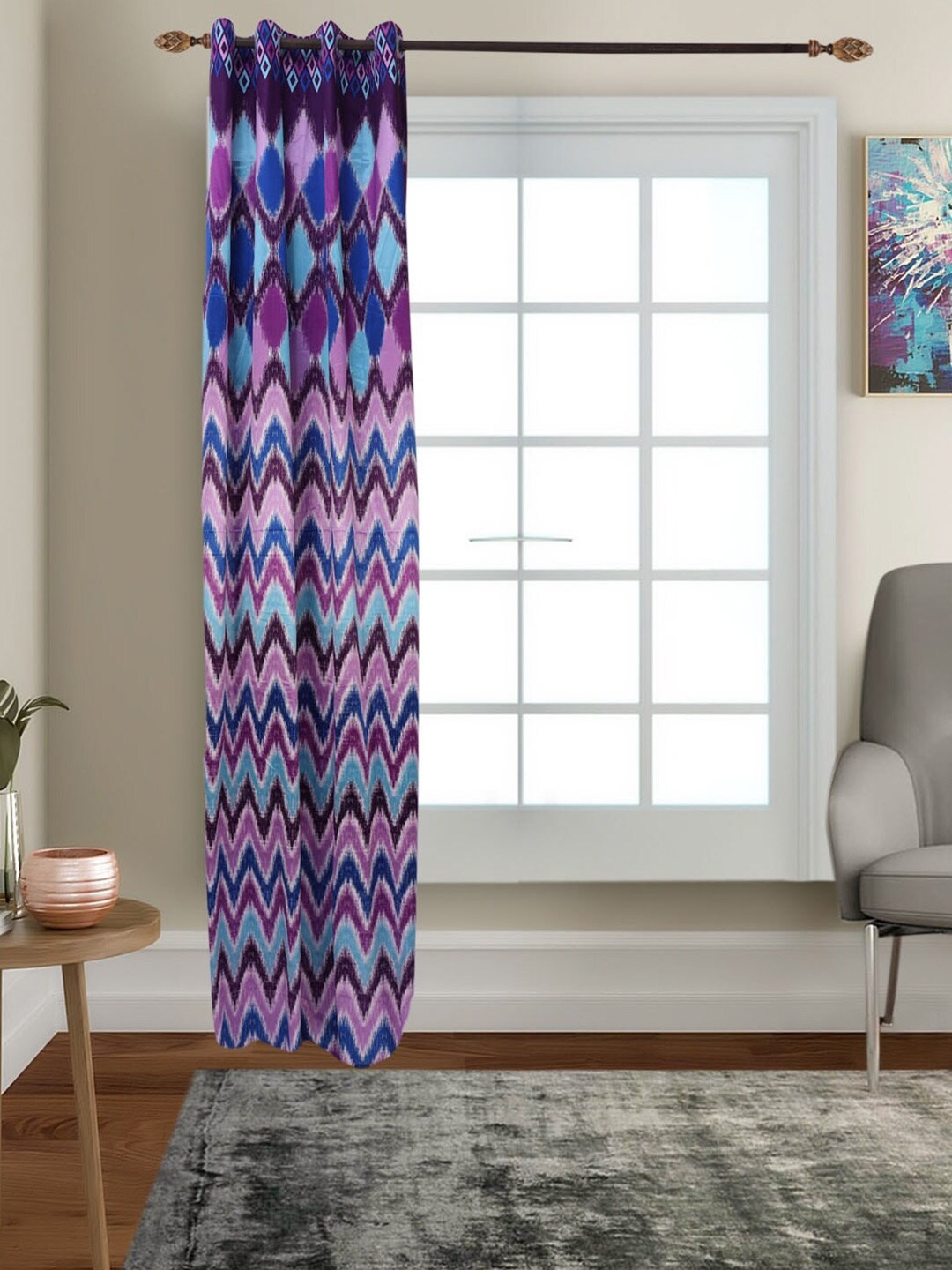 

MFD HOME FURNISHING Purple & Pink Geometric Black Out Door Curtain