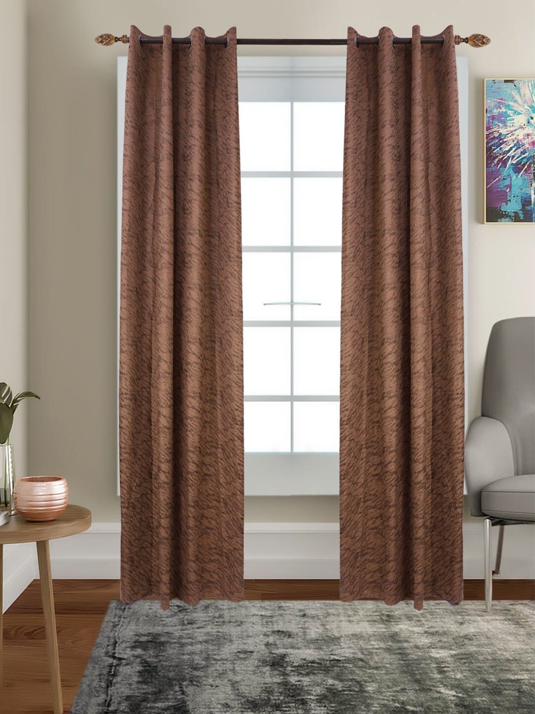 

MFD HOME FURNISHING Brown Set of 2 Black Out Door Curtain