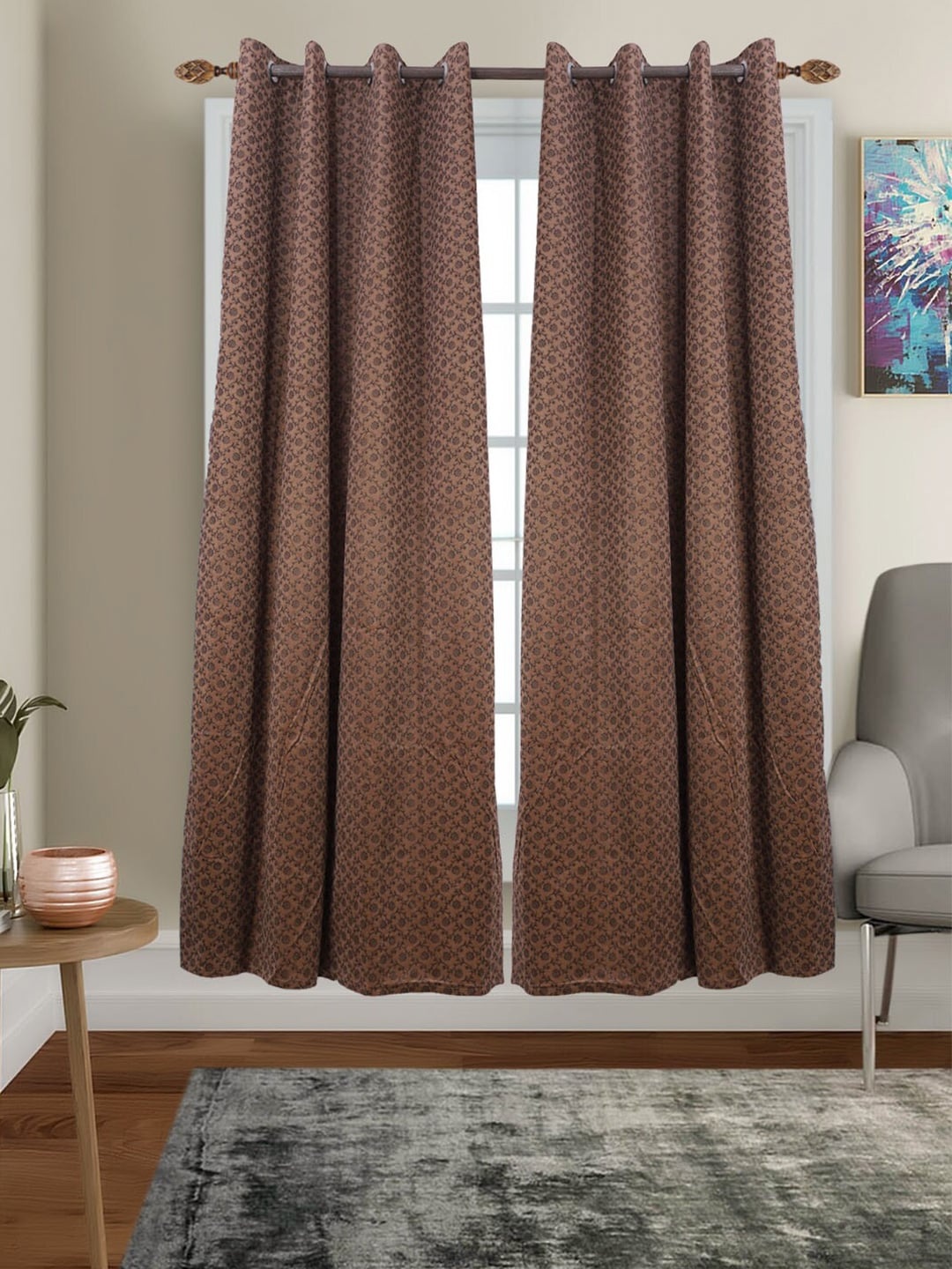 

MFD HOME FURNISHING Brown & Copper-Toned Set of 2 Black Out Door Curtain