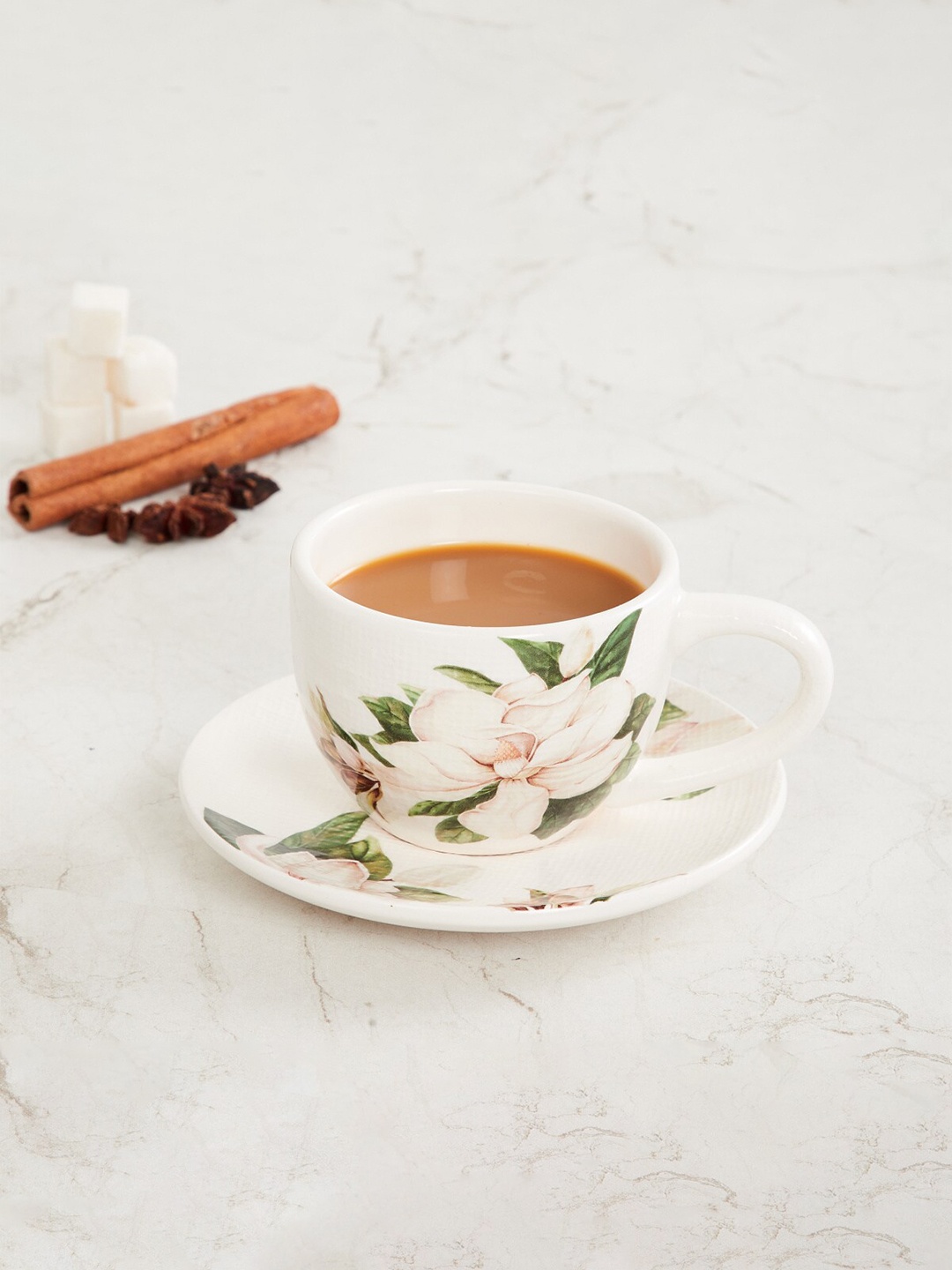 

Home Centre White & Green Printed Stoneware Glossy Cup & Saucer