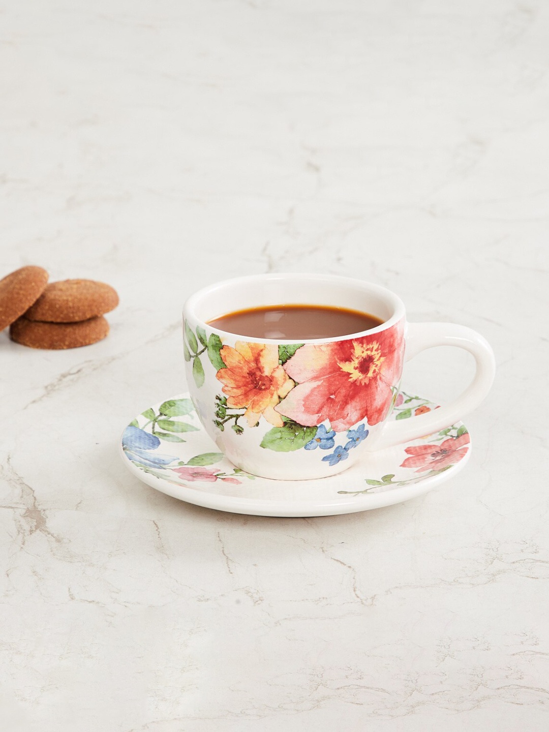 

Home Centre White & Red Printed 2-Pieces Stoneware Glossy Cups and Saucers Set