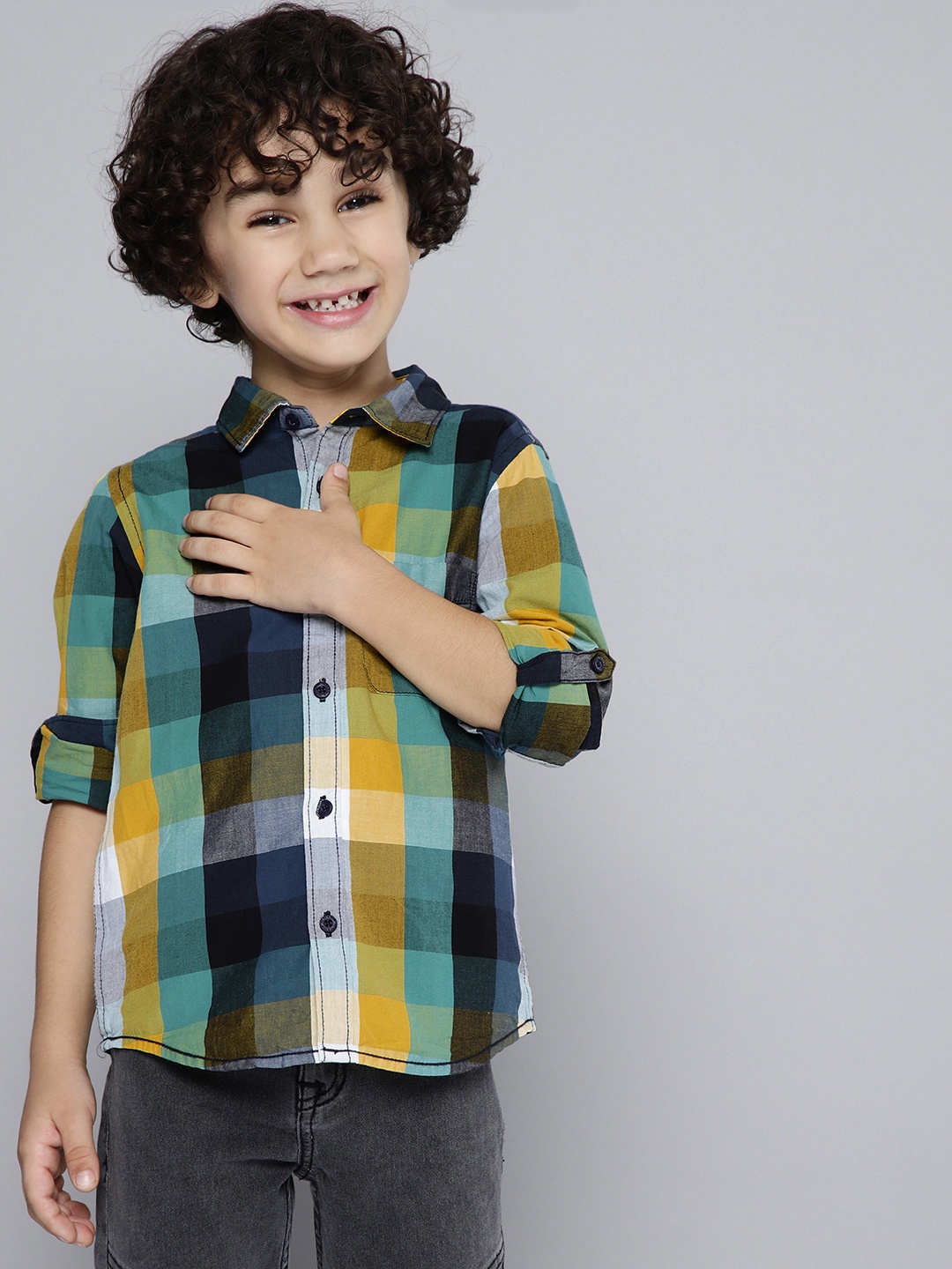 

HERE&NOW Boys Multicoloured Regular Buffalo Checks Opaque Checked Casual Casual Shirt, Multi