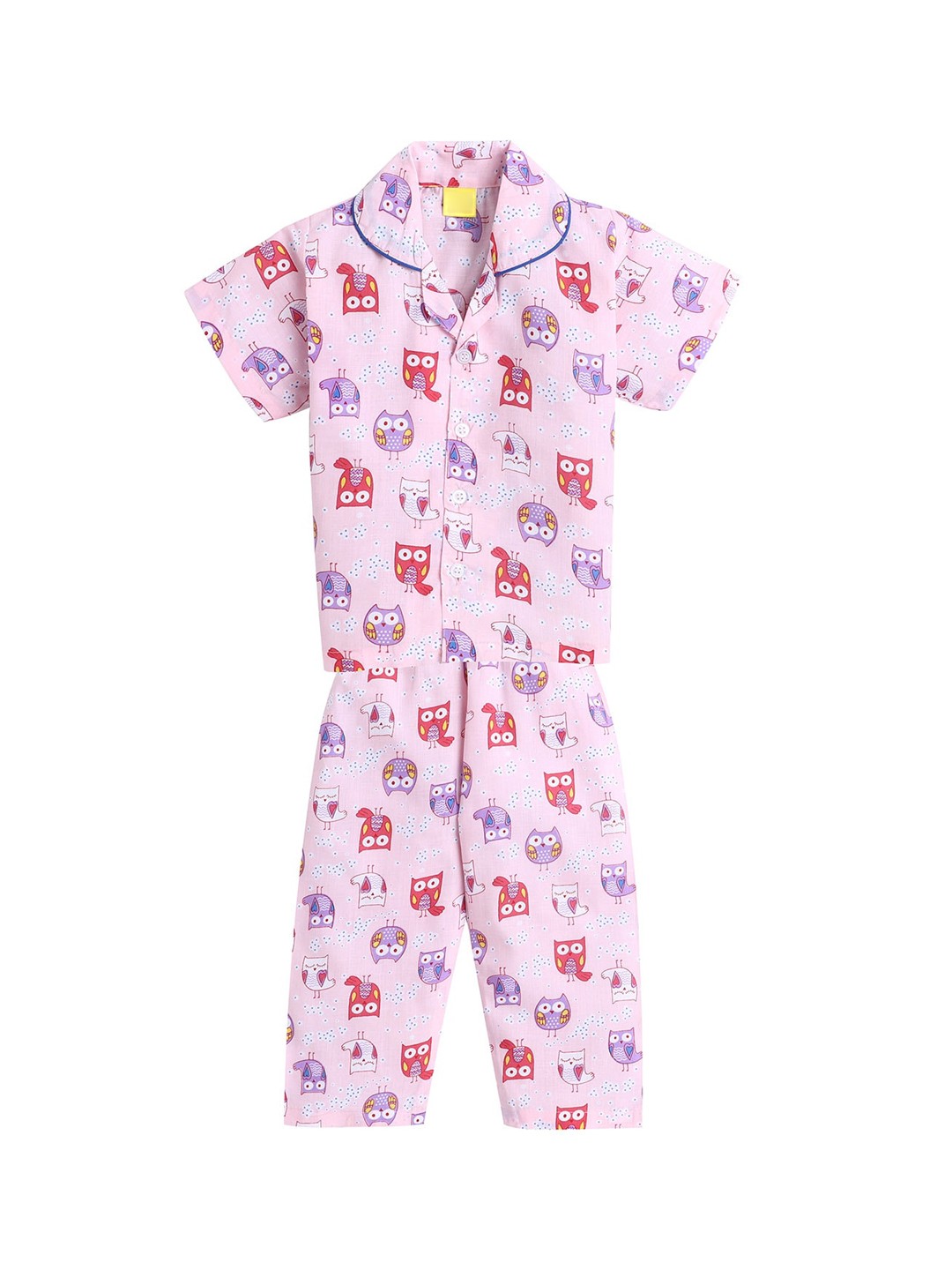 

The Magic Wand Girls Pink & Purple Owl Print Pure Cotton Night Suit