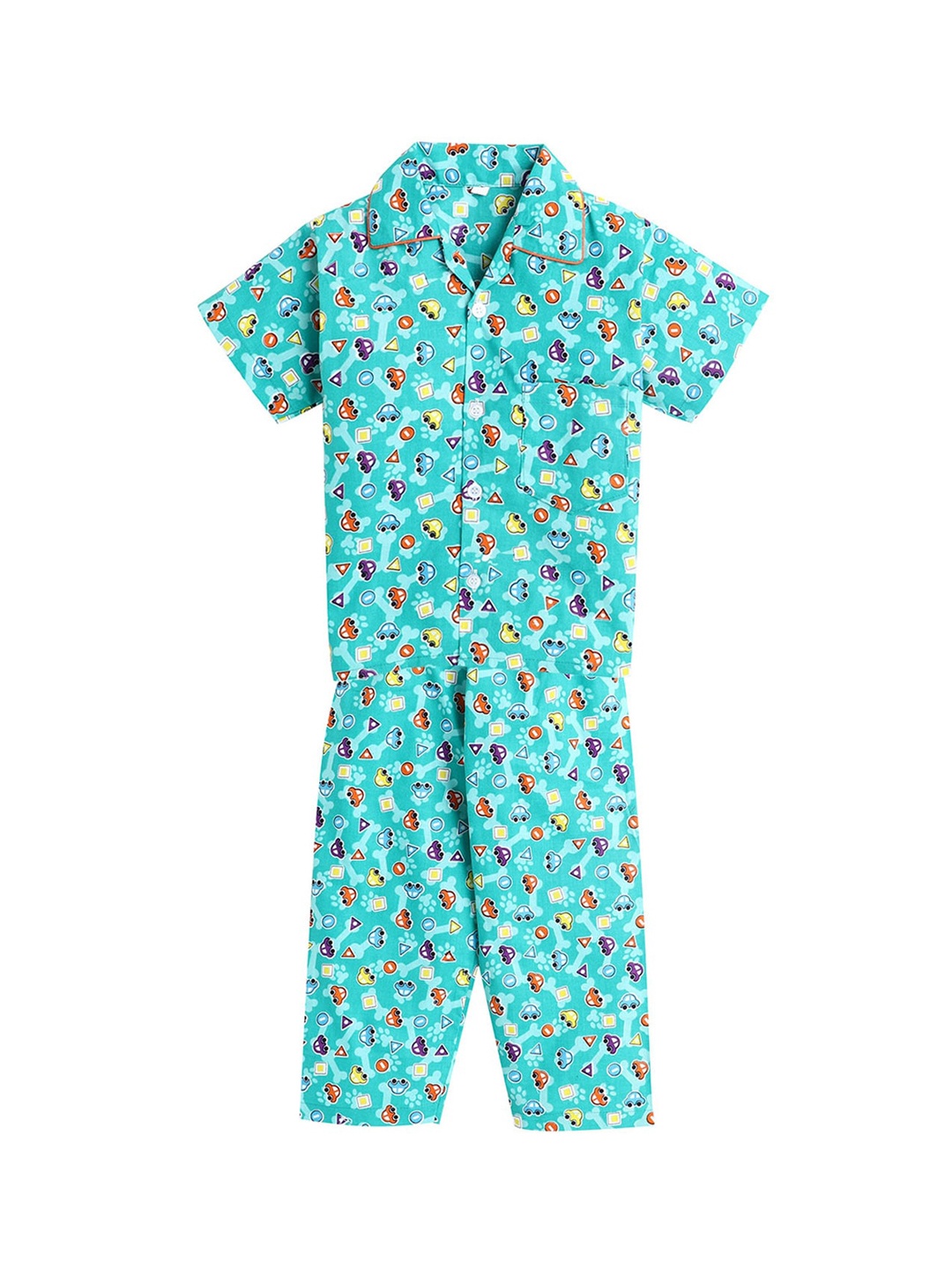 

The Magic Wand Unisex Kids Turquoise Blue & Multicoloured Printed Night suit