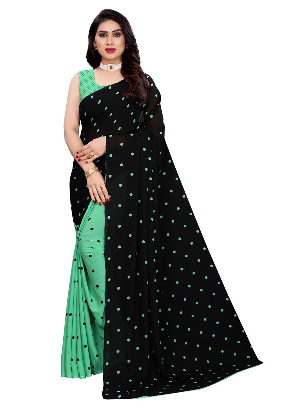 

KALINI Black & Green Pure Georgette Saree