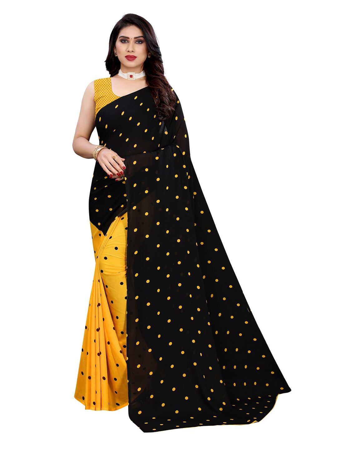 

KALINI Black & Yellow Pure Georgette Saree