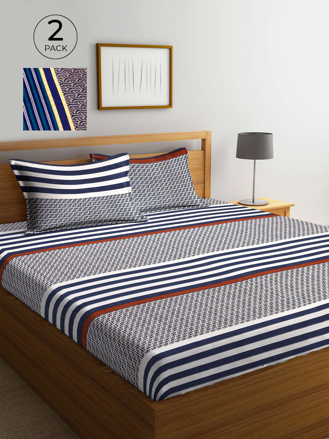 

KLOTTHE Multicoloured Geometric 210 TC 2 King Bedsheet with 4 Pillow Covers, Multi
