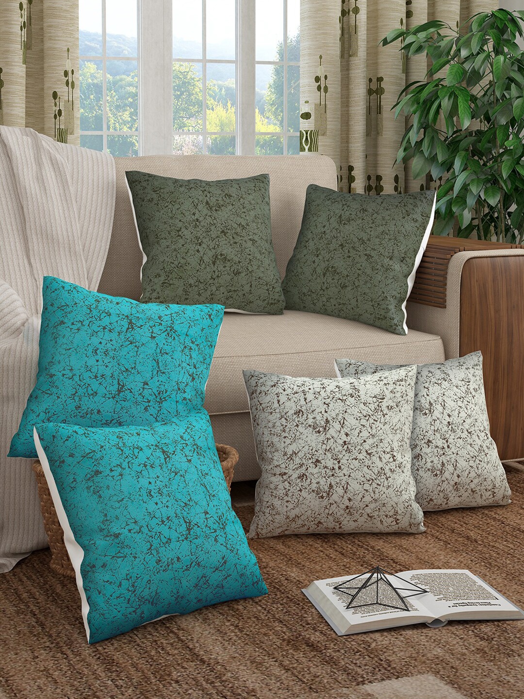 

Story@home Multicoloured Set of 6 Abstract Square Cushion Covers, Multi