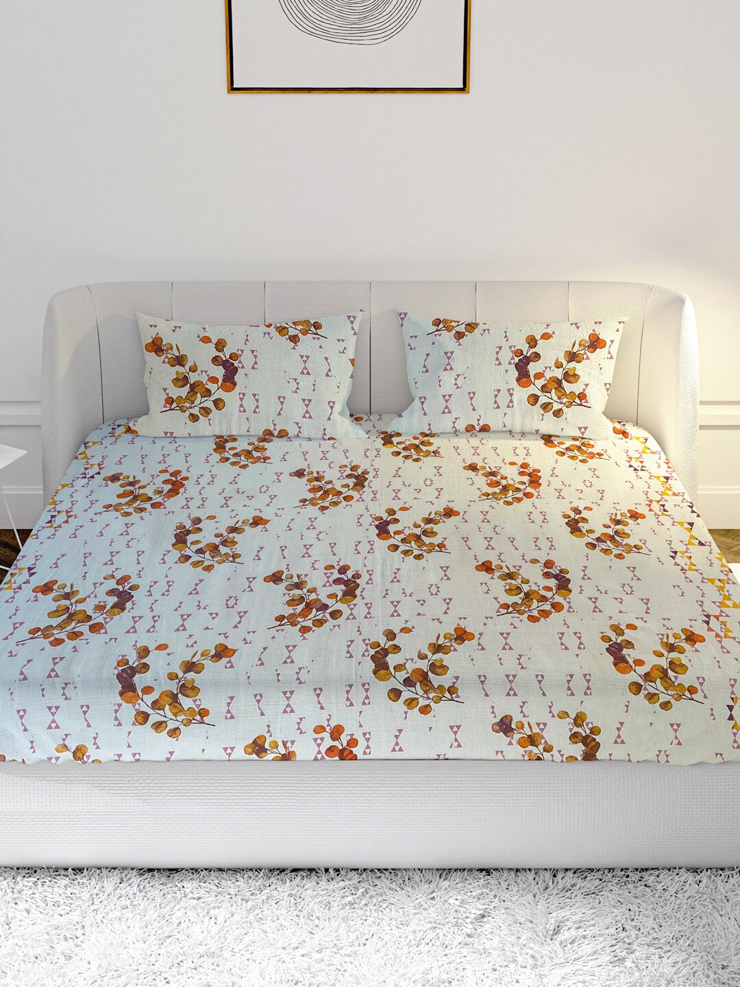 

MAYFAIR HOMES LONDON Beige & Green Floral 210 TC King Bedsheet with 2 Pillow Covers