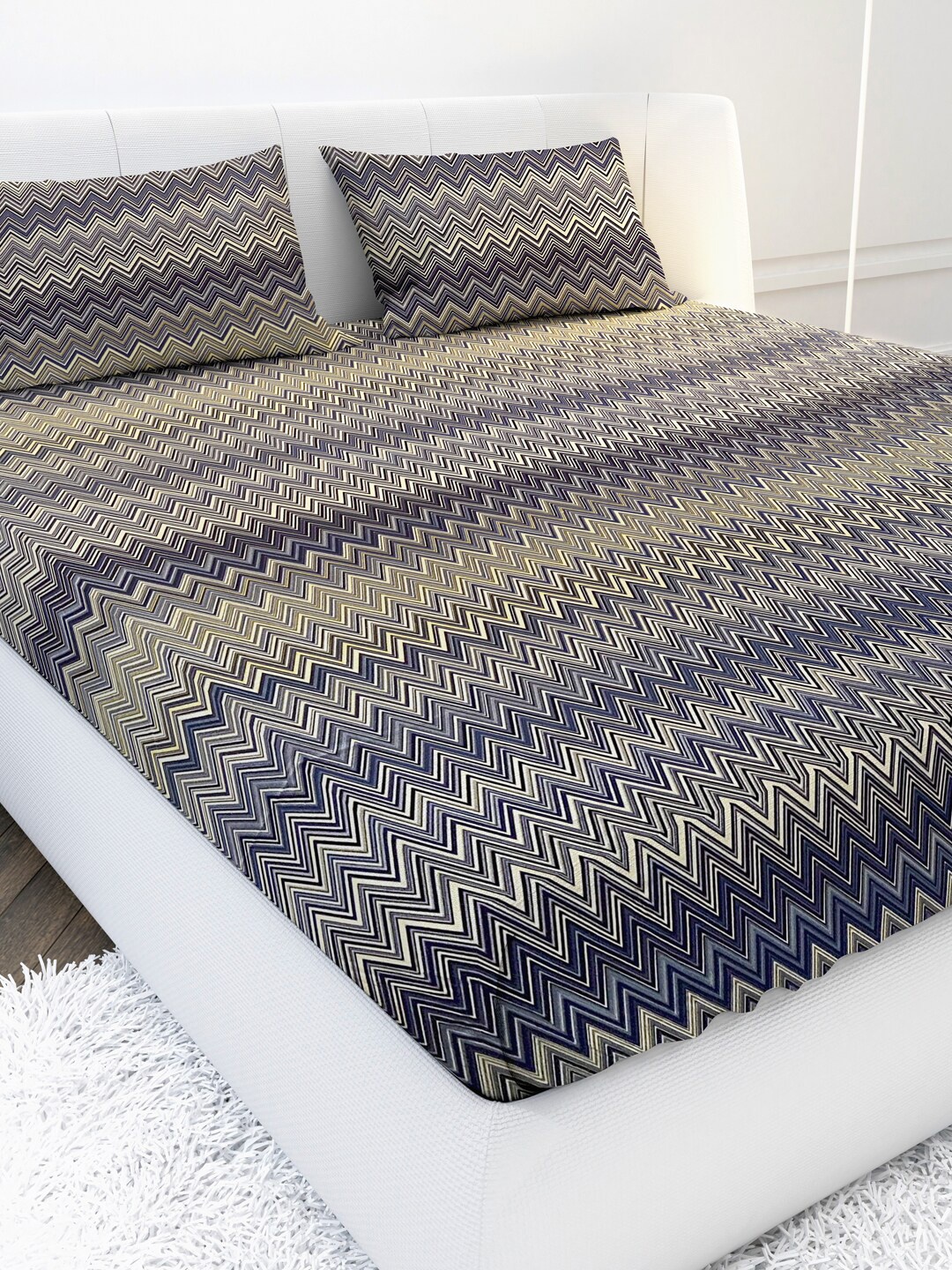 

MAYFAIR HOMES LONDON Blue & White Striped 210 TC King Bedsheet with 2 Pillow Covers