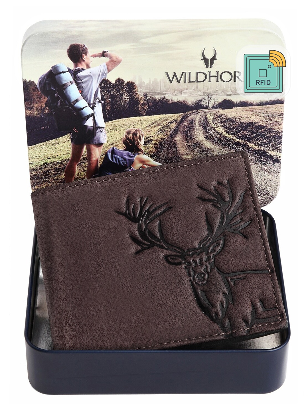

WildHorn Men Coffee Brown Graphic Printed Pure Leather Two-Fold Wallet