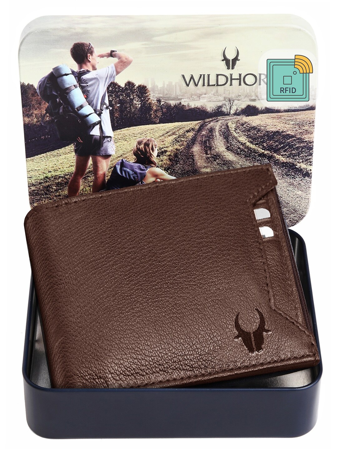 

WildHorn Men Brown Textured RFID Leather Two Fold Wallet