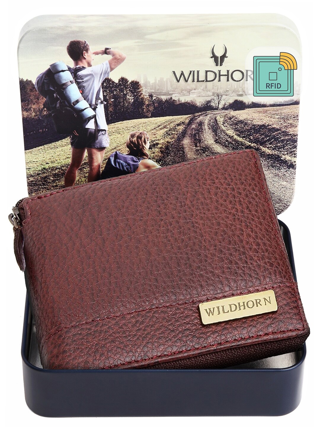 

WildHorn Men RFID Maroon Textured Leather Zip Around Wallet