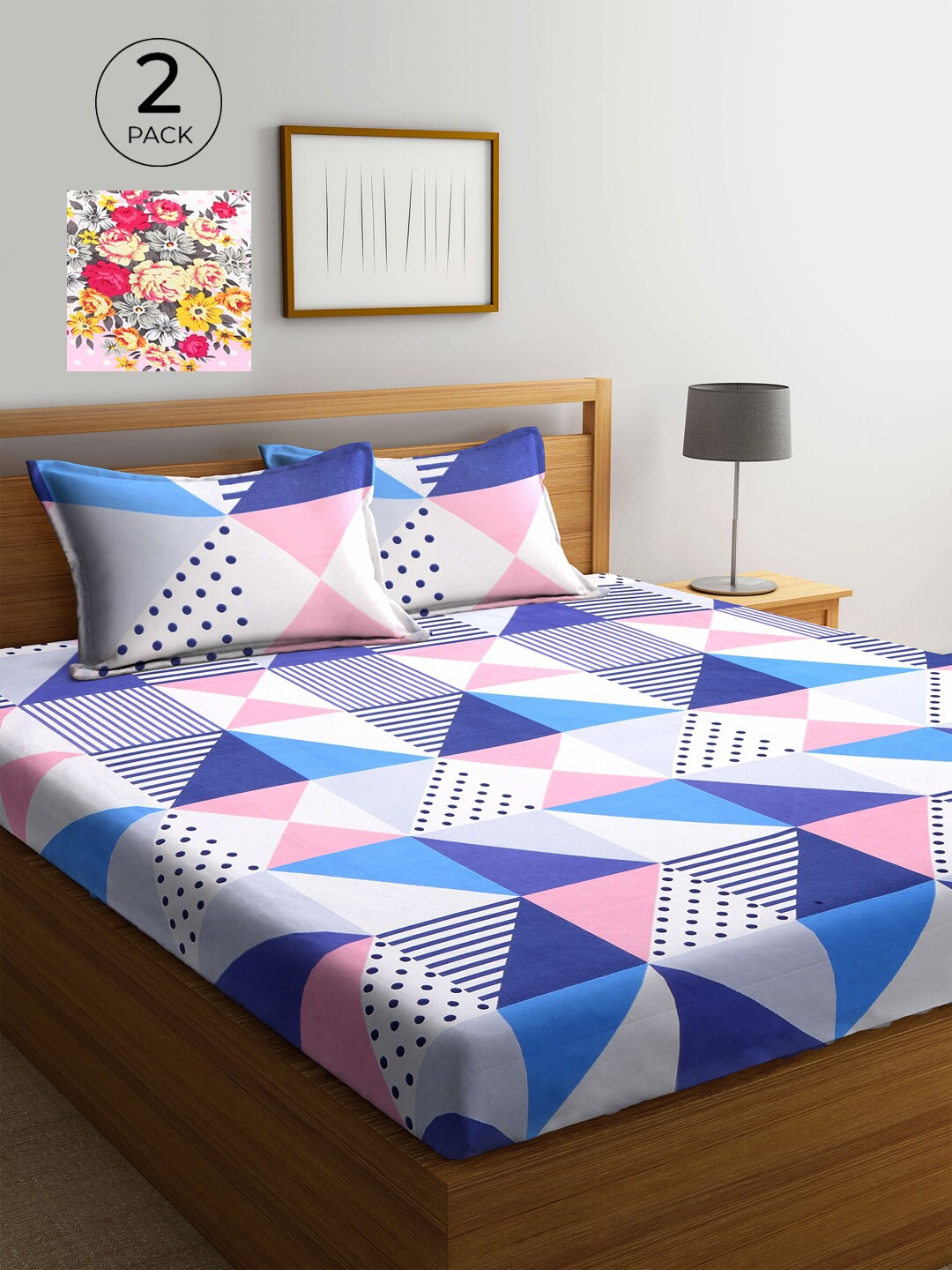 

KLOTTHE Blue & White Floral 210 TC 2 King Bedsheet with 4 Pillow Covers