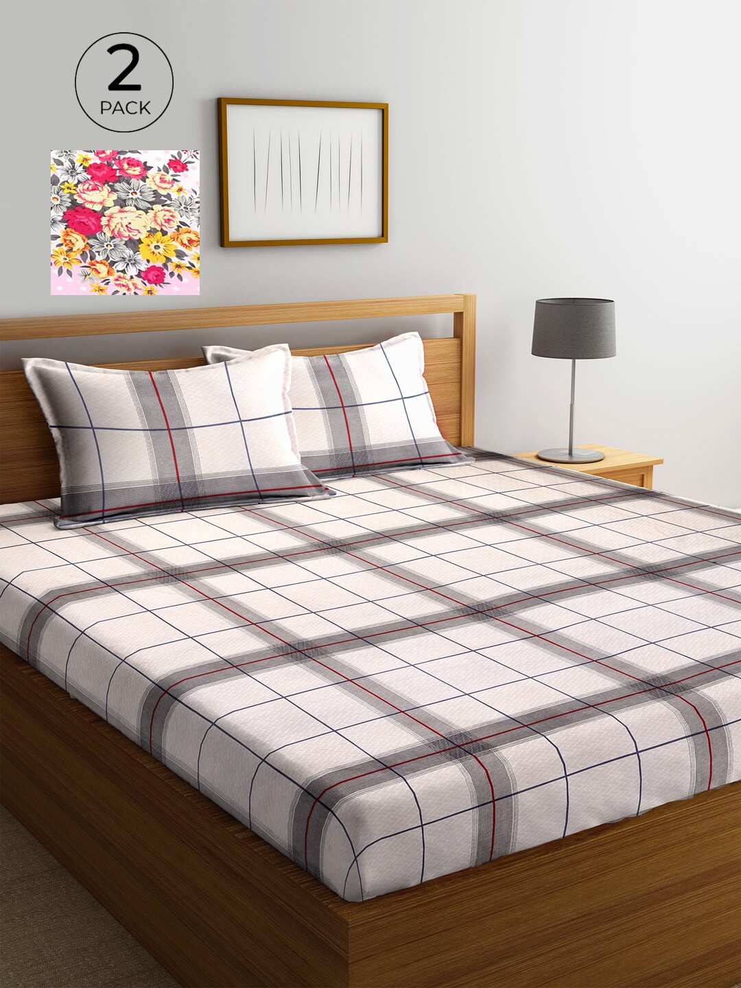 

KLOTTHE White & Pink Floral 210 TC 2 King Bedsheet with 4 Pillow Covers