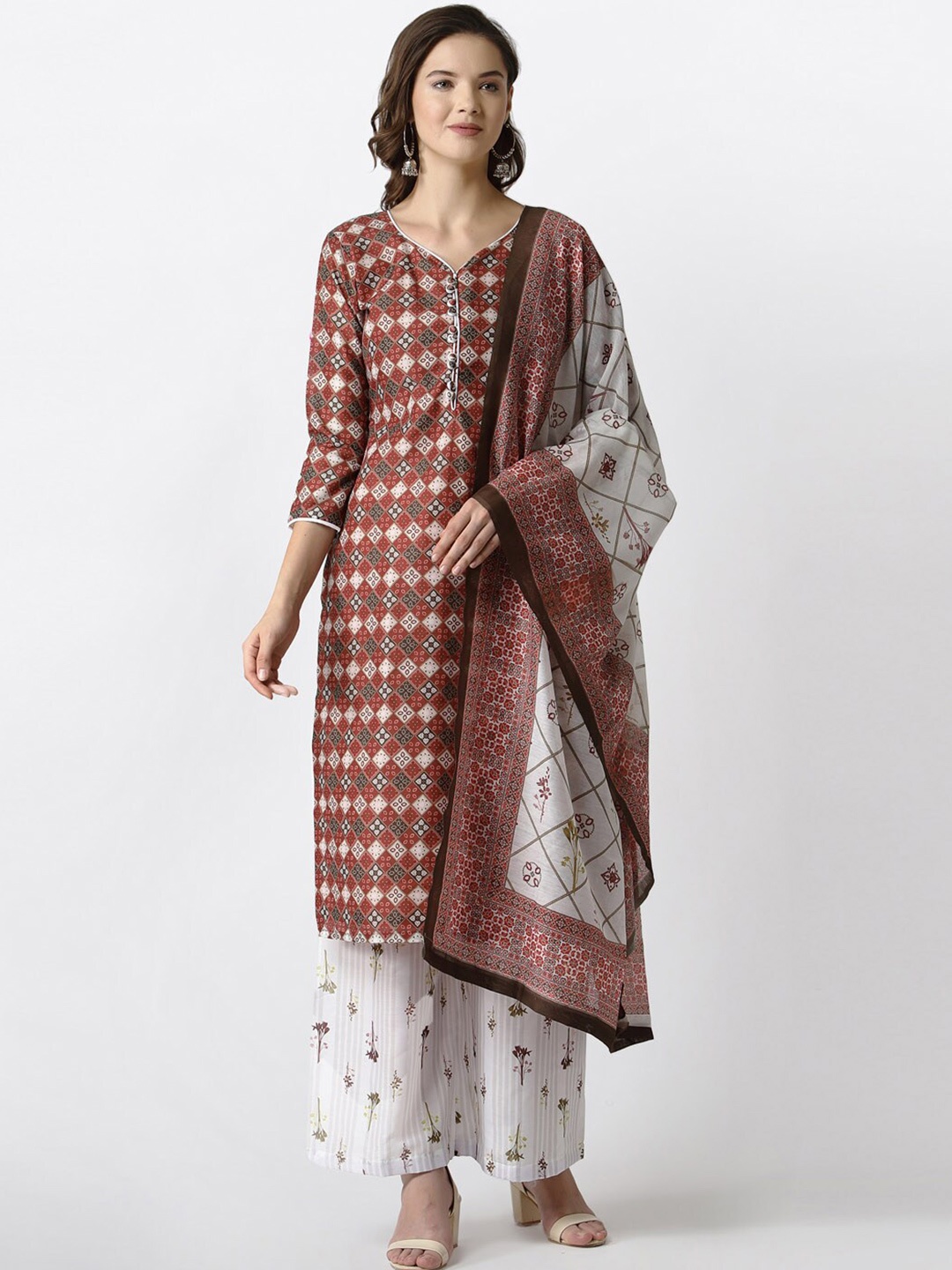 

Satrani Red & White Ethnic Motifs Printed Pure Cotton Unstitched Dress Material
