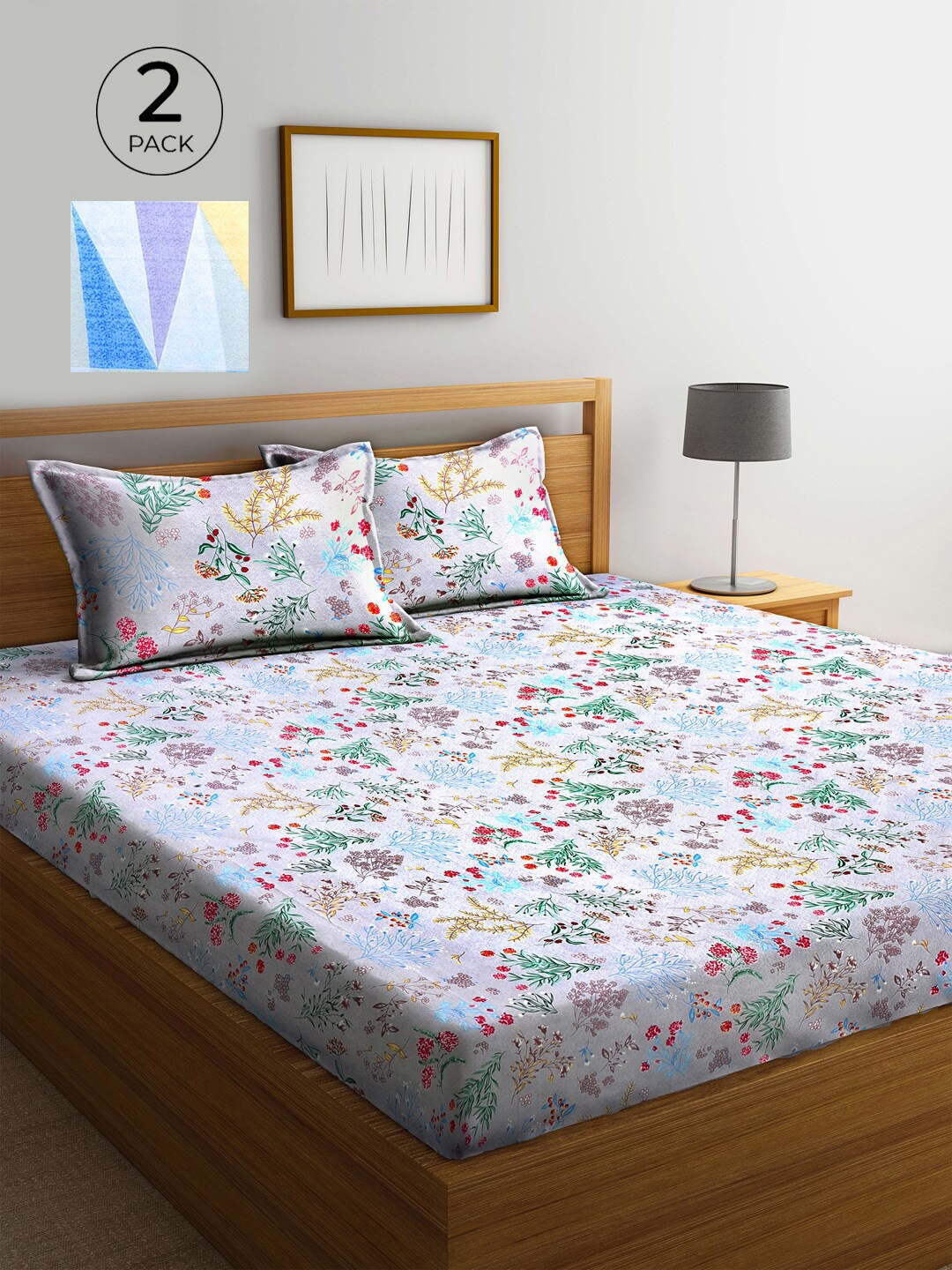 

KLOTTHE Blue & Yellow Floral 210 TC 2 King Bedsheet with 4 Pillow Covers