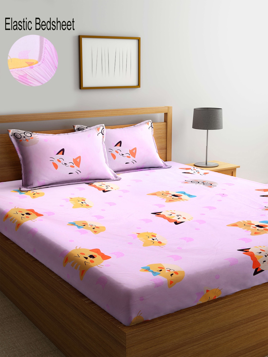 

KLOTTHE Pink & Orange 300 TC Fitted Double Bedsheet with 2 Pillow Covers