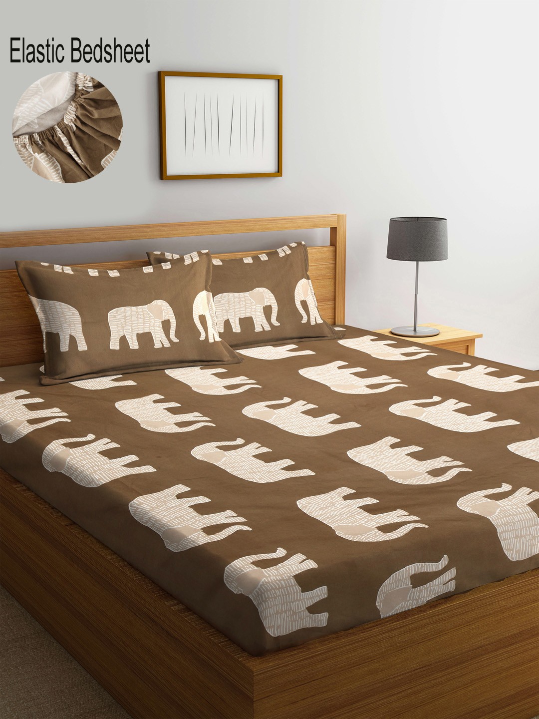 

KLOTTHE Brown & Beige Cartoon Characters 300 TC King Bedsheet with 2 Pillow Covers
