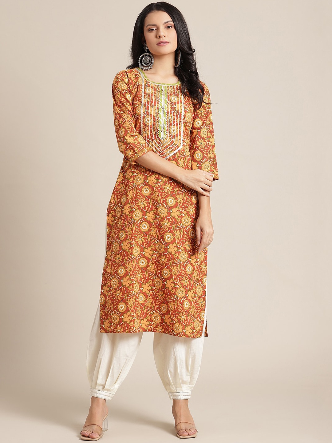 

Varanga Women Mustard Yellow & Orange Ethnic Motifs Printed Kurta
