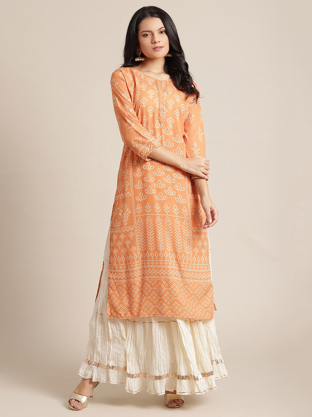 

Varanga Women Mustard Yellow Ethnic Motifs Printed Straight Kurta