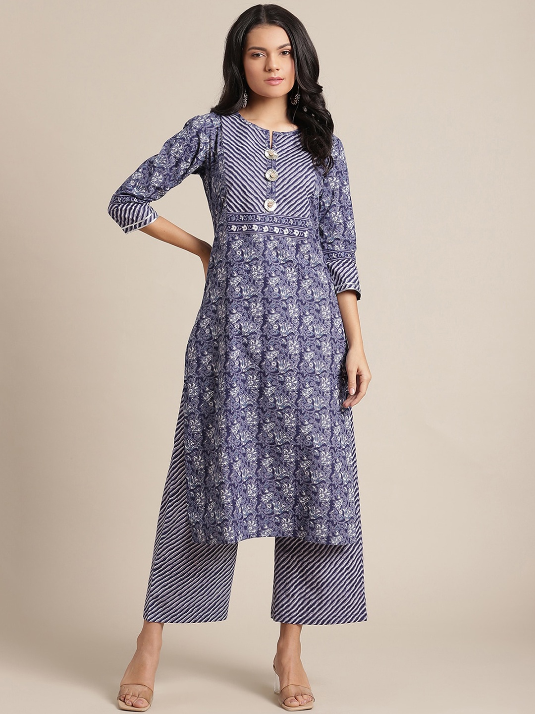 

Varanga Women Blue Ethnic Motifs Printed Gotta Patti Kurta with Palazzos