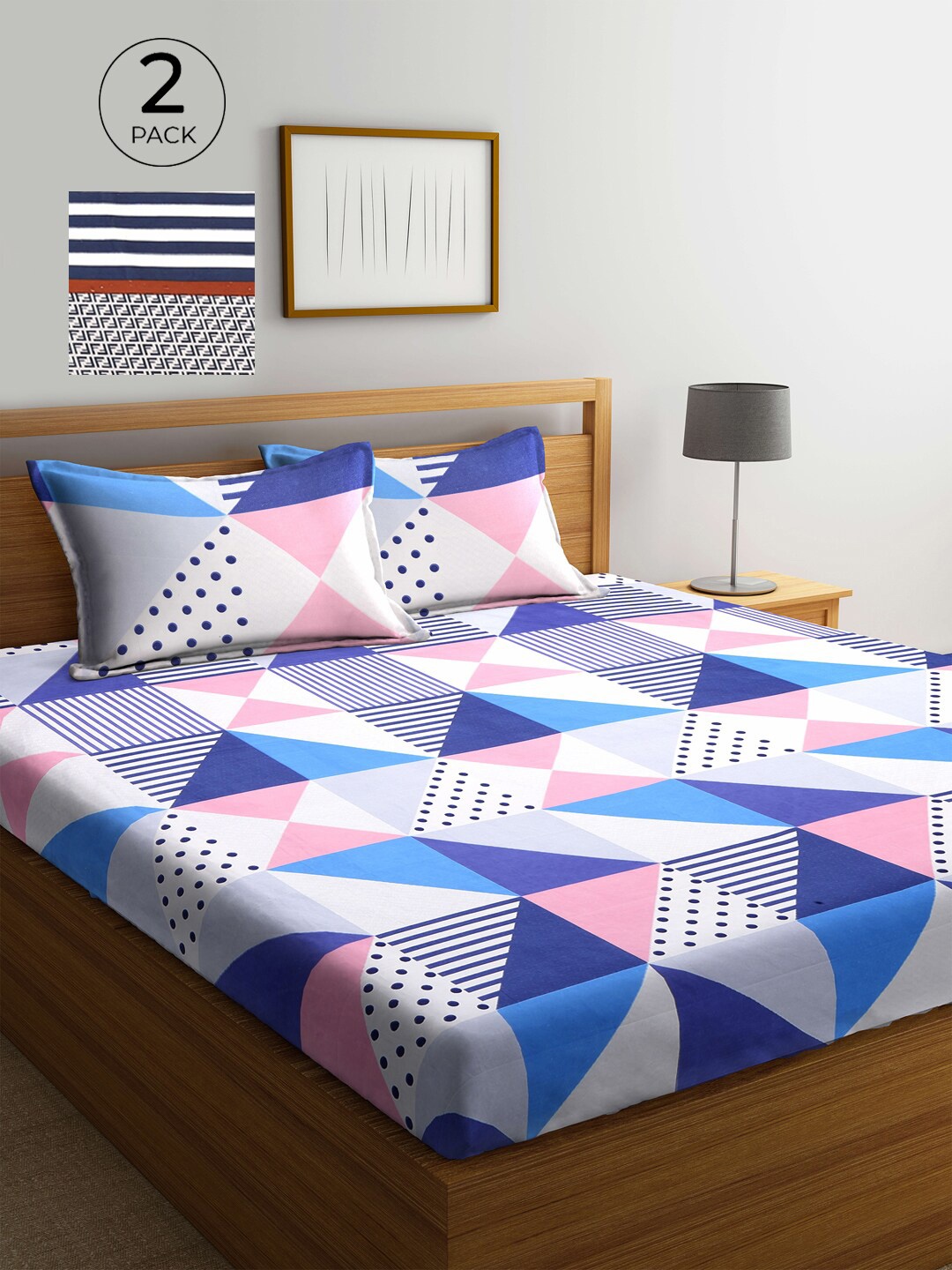 

KLOTTHE Multicoloured Geometric 210 TC 2 King Bedsheet with 4 Pillow Covers, Multi