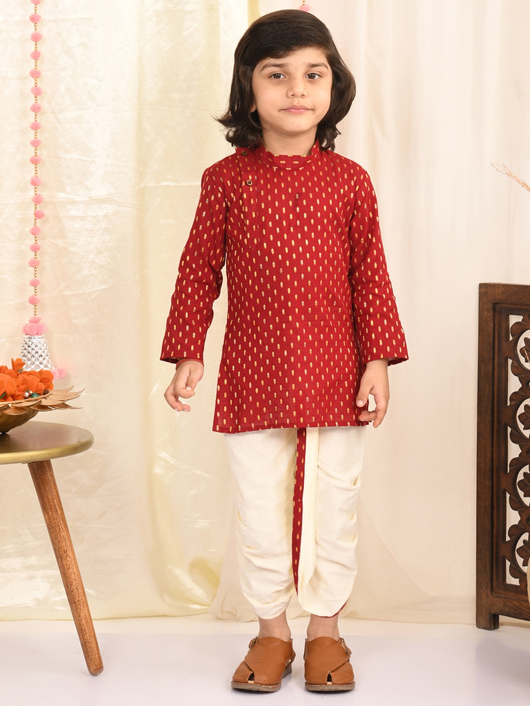 

Superminis Boys Maroon Kurta with Dhoti Pants