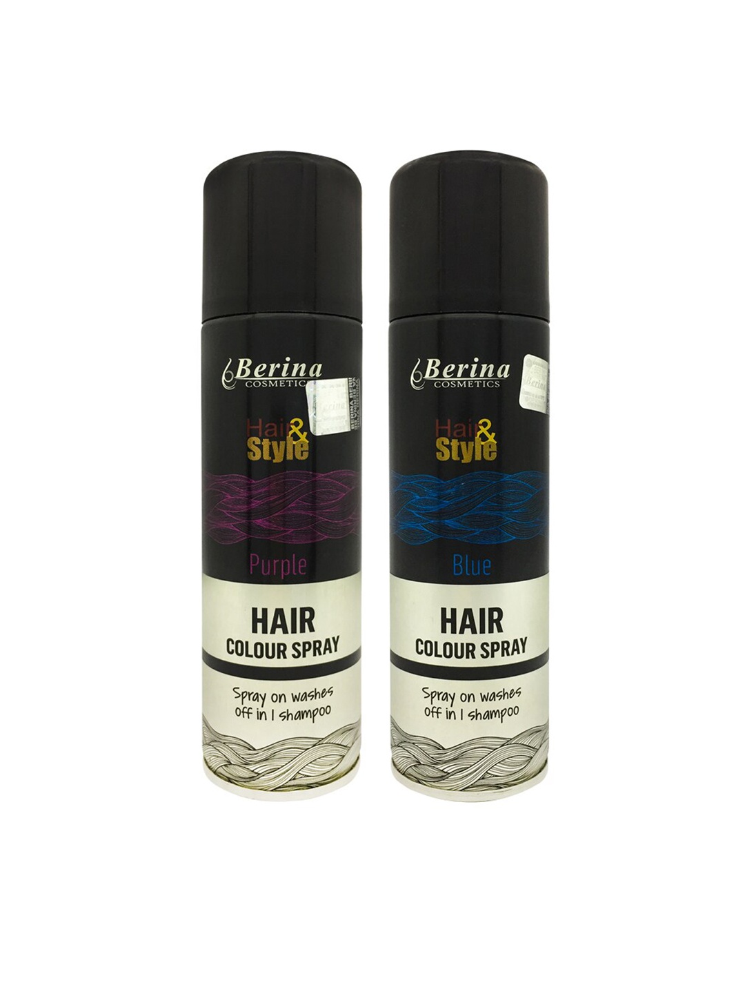 

Berina Pack of 2 Hair Color Spray - Purple & Blue, Black