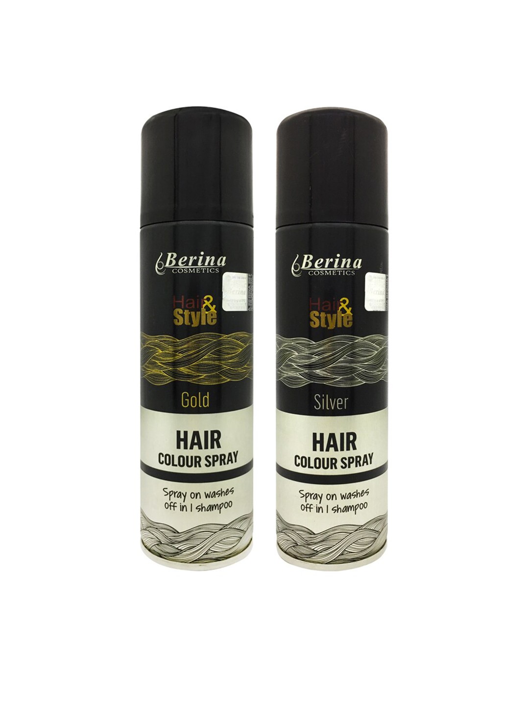 

Berina Pack of 2 Hair Color Spray - Gold & Silver, Black