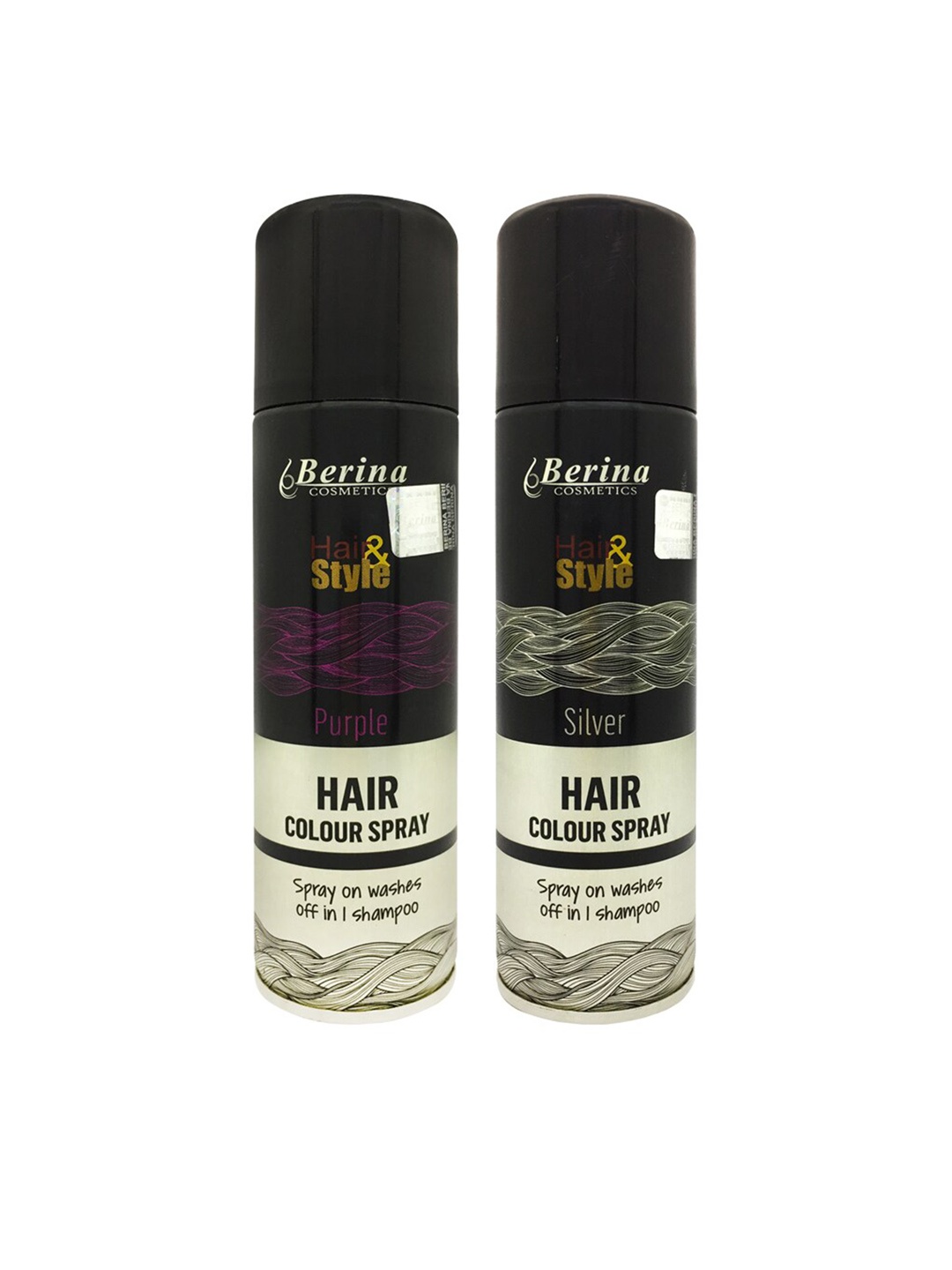 

Berina Pack of 2 Hair Color Spray - Purple & Silver, Black