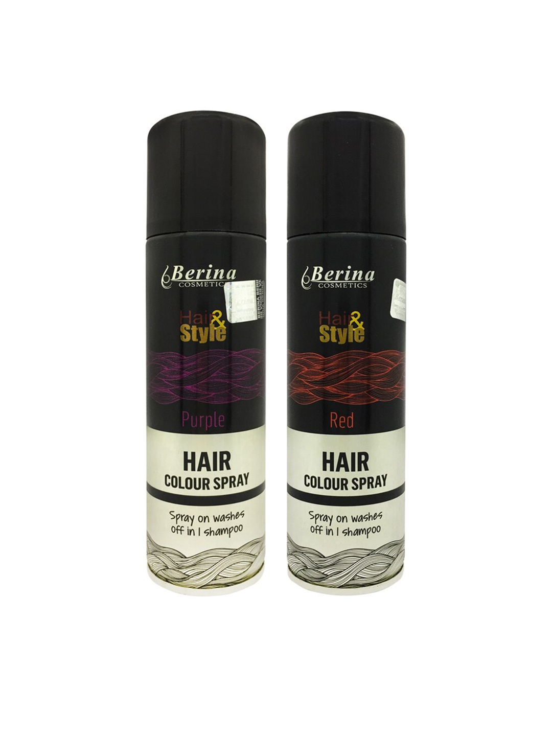 

Berina Pack of 2 Hair Color Spray - Purple & Red, Black