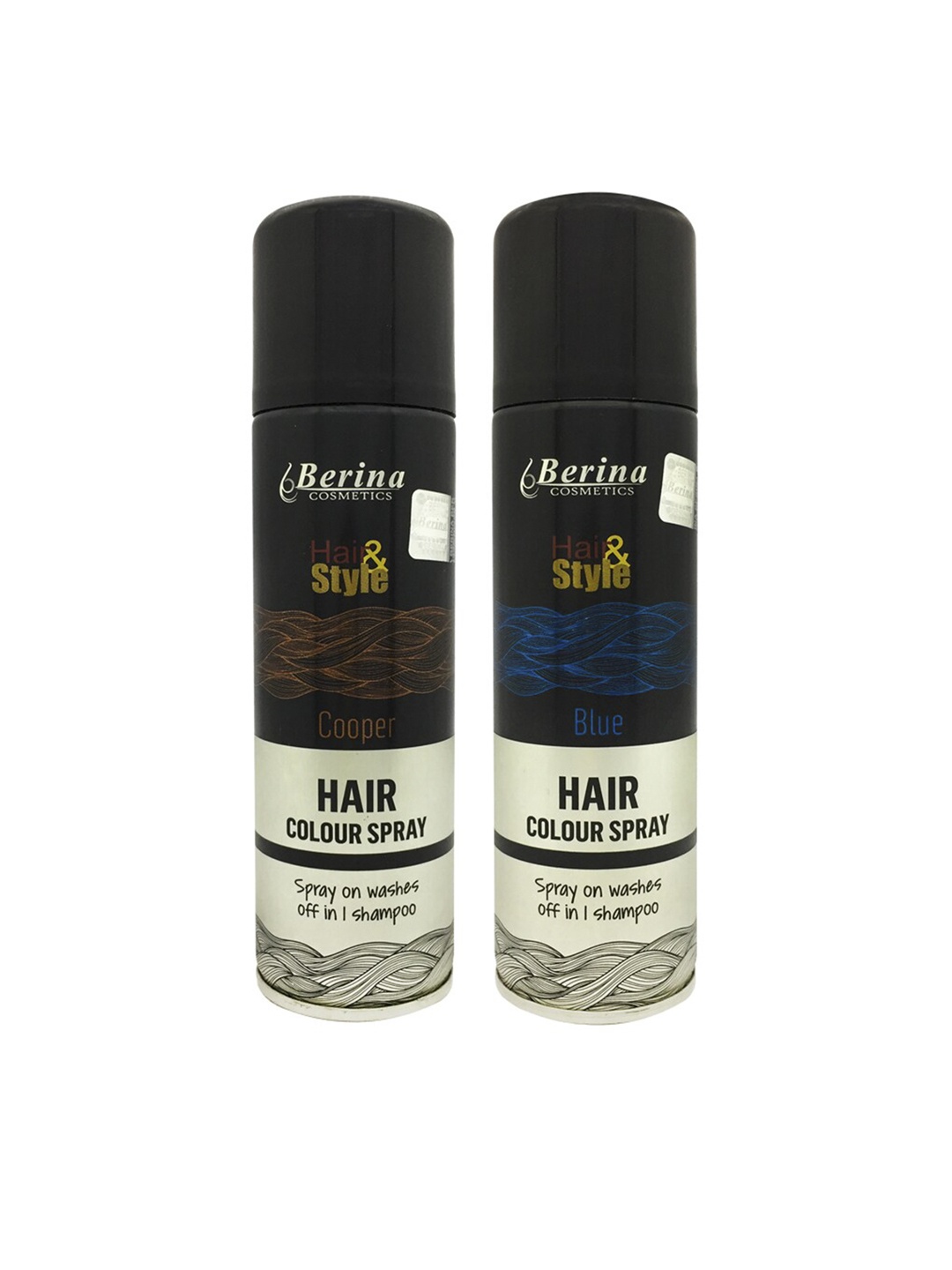 

Berina Pack of 2 Hair Color Spray - Copper & Blue, Black