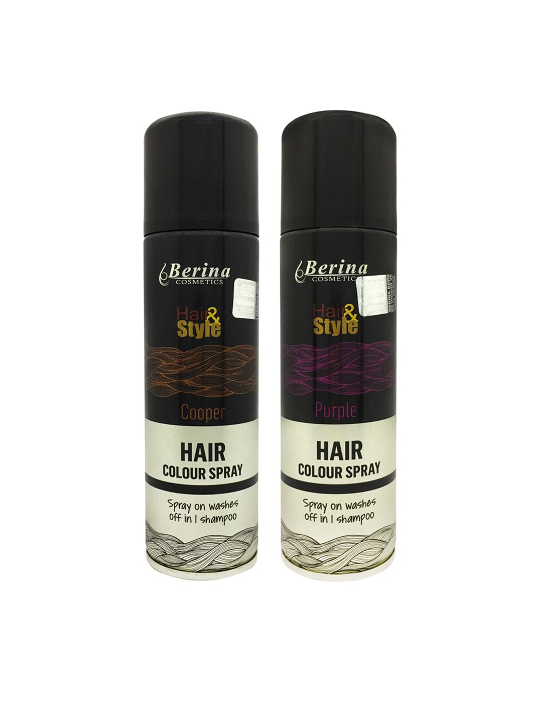 

Berina Pack of 2 Hair Color Spray - Copper & Purple, Black